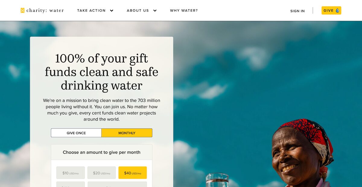 34 Amazing Nonprofit Website Designs 11 charity-water-Help-Bring-Clean-and-Safe-Water-and-Sanitation-to-Communities