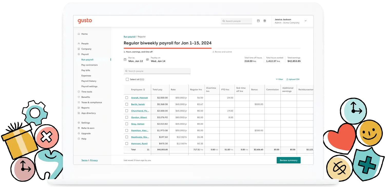 Gusto for Nonprofits dashboard