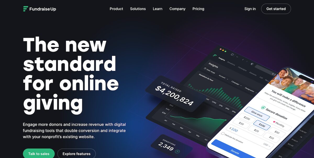 Classy vs Fundraise Up: Which is Right for Your Organization? 2 Fundraise Up homepage
