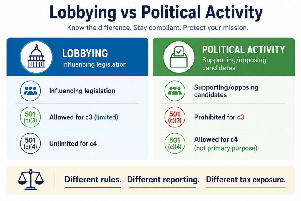 501(c)(3) vs. 501(c)(4) - Lobbying vs Political Activity